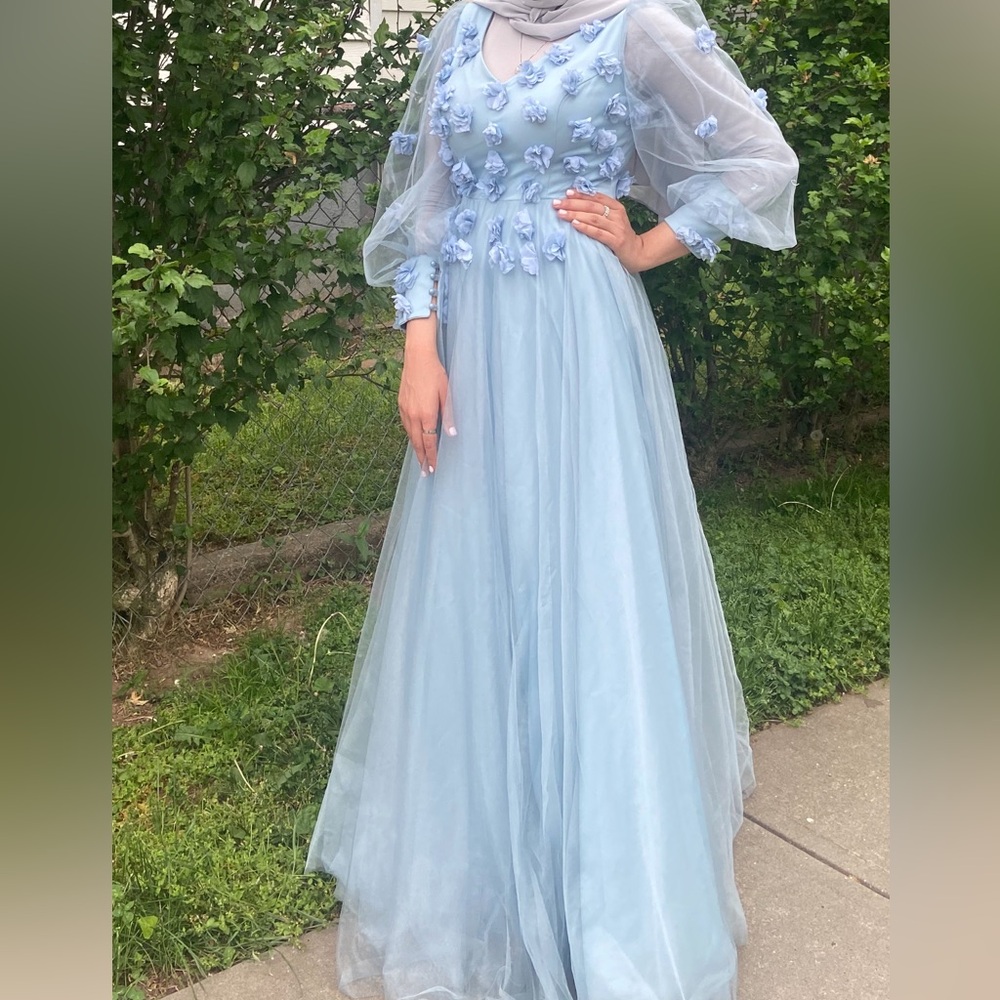 Light Blue Tulle Flower Appliqué Dress
